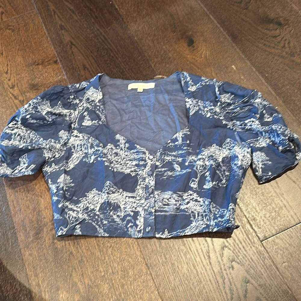 Blue and White Loveshackfancy Puff Sleeve Top